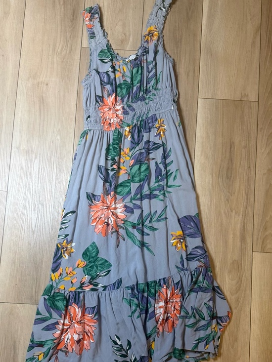Dresses & Skirts - Floral Midi Dress Size S | Gray Boho Flowy Summer Dress | Smocked Waist